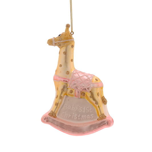 Viv! Christmas Kerstornament - Baby's Eerste Kerst Giraffe - kraamcadeau meisje - glas - roze - 13cm