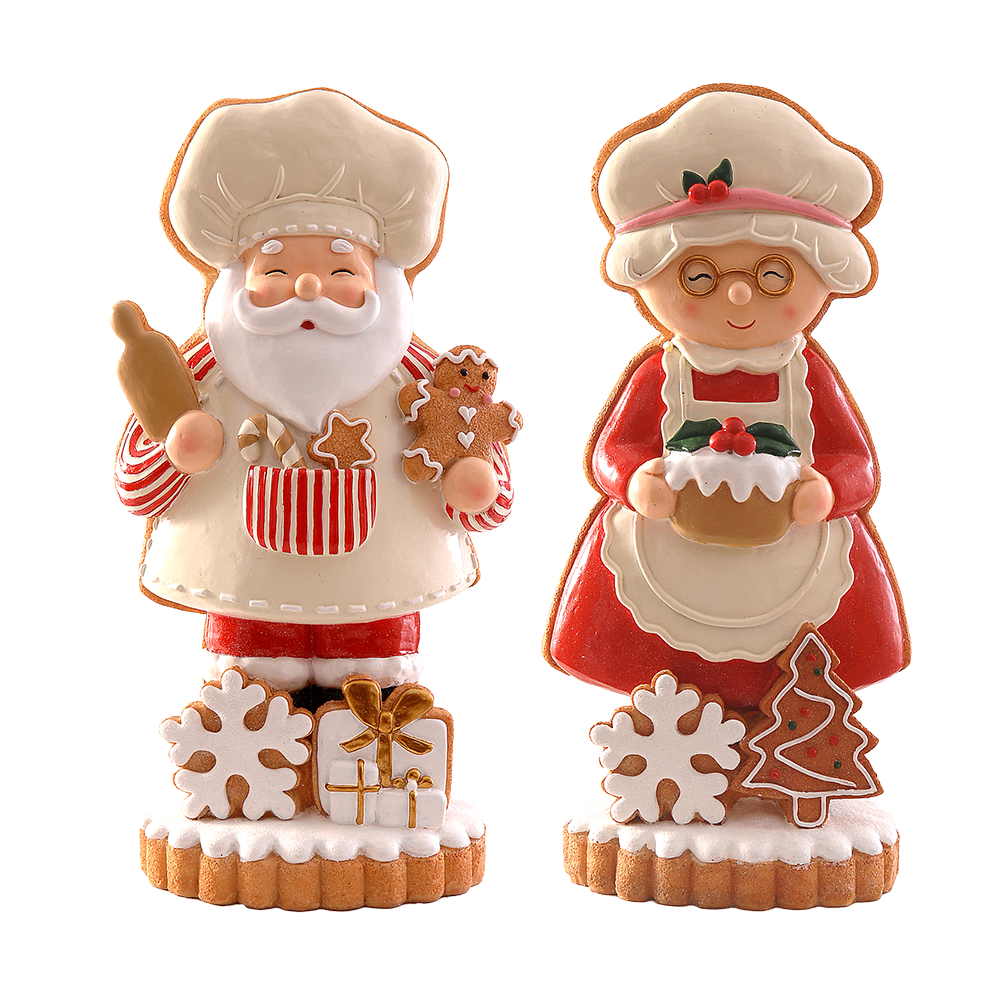 Viv! Christmas Kerstbeeld - Gingerbread Mr. & Mrs. Claus - set van 2 - rood wit - 32cm