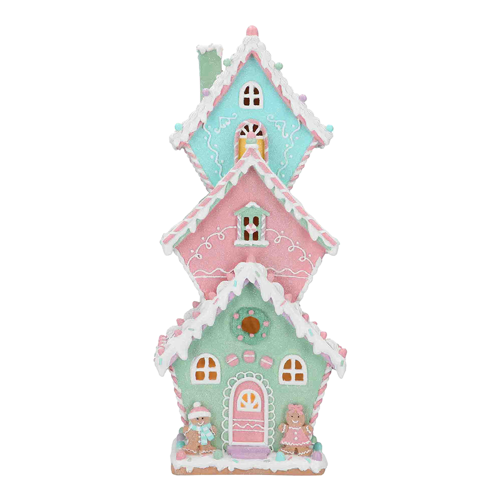 Viv! Christmas Kerstbeeld - Gingerbread Torenhuis incl. LED Verlichting - pastel - 47cm