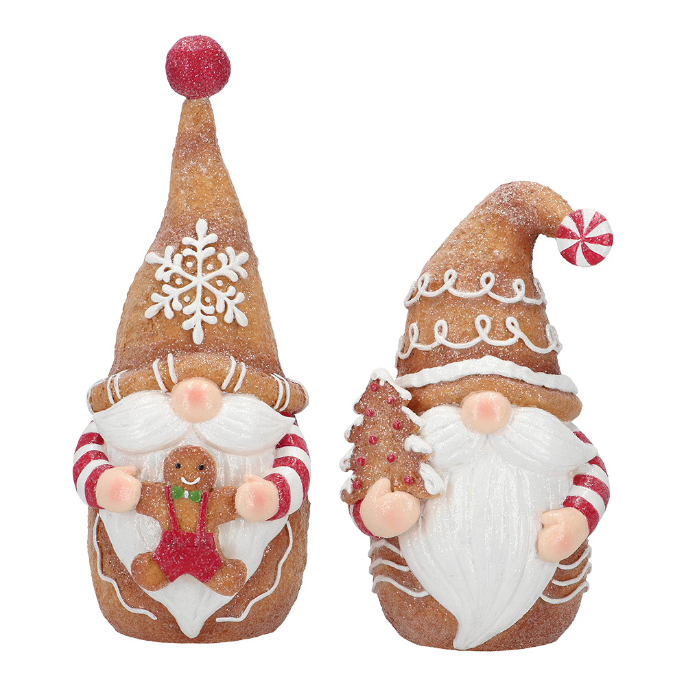 Viv! Christmas Kerstbeeld - Gingerbread Gnooms - set van 2 - rood bruin - 29 en 22cm