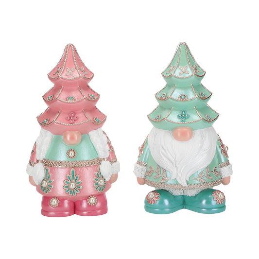 Viv! Christmas Kerstbeeld - Luxe Gnooms met Kerstboomhoed - set van 2 - pastel - 26cm