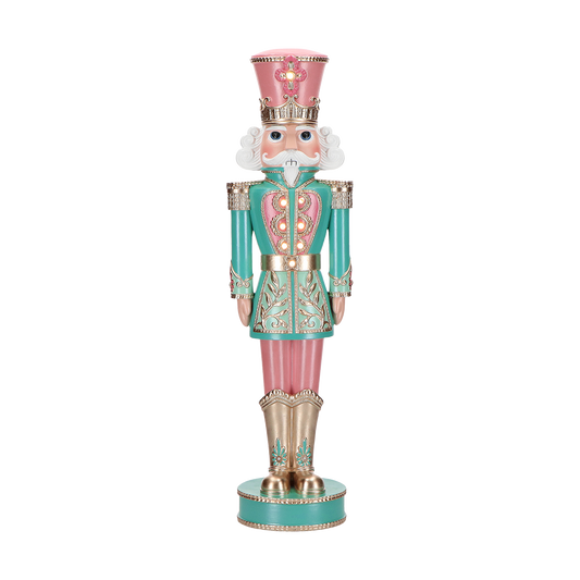 Viv! Christmas Kerstbeeld - Notenkraker met Bladmotief incl. LED Verlichting - pastel - 51cm
