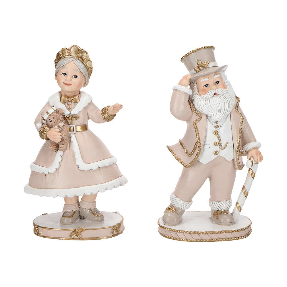 Viv! Christmas Kerstbeeld - Mr. & Mrs. Claus - set van 2 - beige goud - 21cm