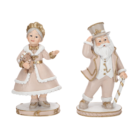 Viv! Christmas Kerstbeeld - Mr. & Mrs. Claus - set van 2 - beige goud - 21cm