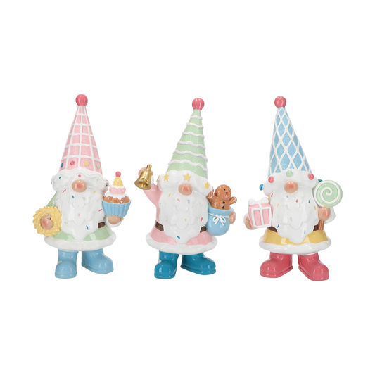 Viv! Christmas Kerstbeeld - Gnooms met Snoepgoed - set van 3 - pastel - 23cm