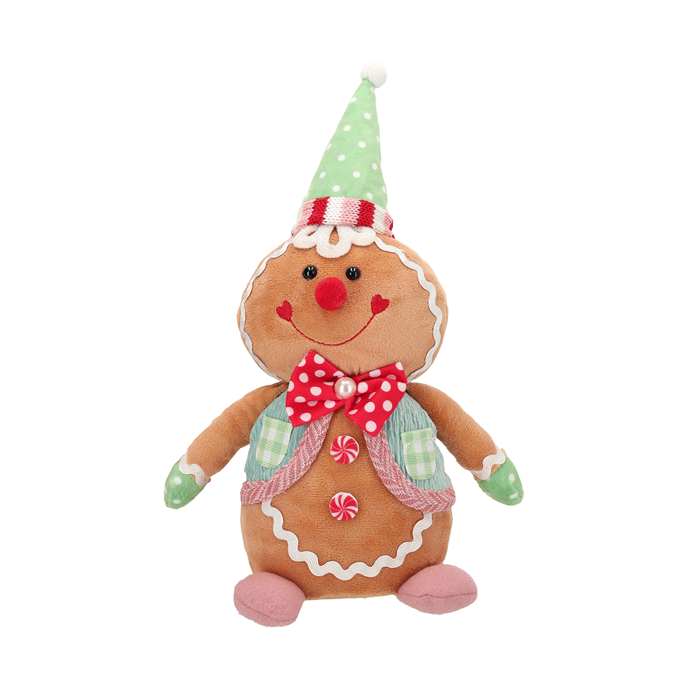 Viv! Christmas Kerstbeeld - Zittende Gingerbread Pop van Stof - pastel - 30cm