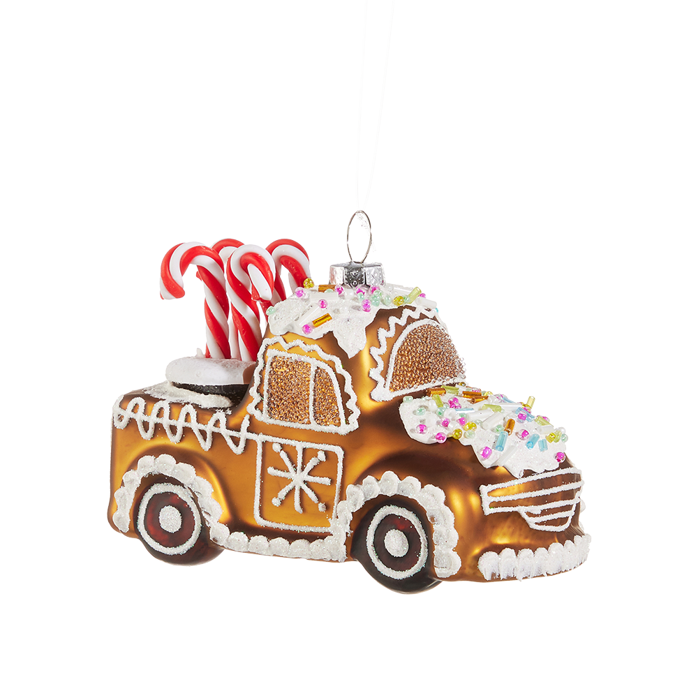Viv! Christmas Kerstornament - Gingerbread Vrachtwagen - glas - bruin - 11cm