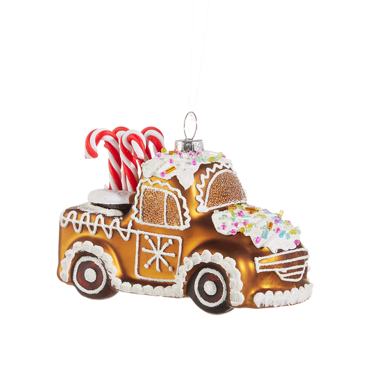 Viv! Christmas Kerstornament - Gingerbread Vrachtwagen - glas - bruin - 11cm