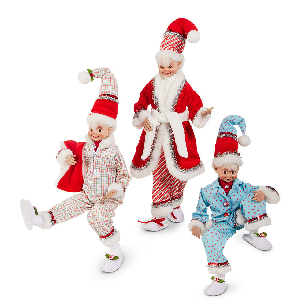 Viv! Christmas Kerstdecoratie - Buigbare Pyjama Kerstelf - set van 3 - rood blauw - 46cm