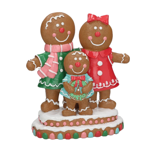 Viv! Christmas Kerstbeeld - Gingerbread Familie - roze rood blauw groen - 26cm