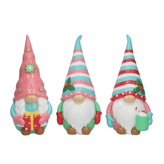 Viv! Christmas Kerstbeeld - Gnooms met Cadeau en Chocolademelk - set van 3 - pastel - 26cm