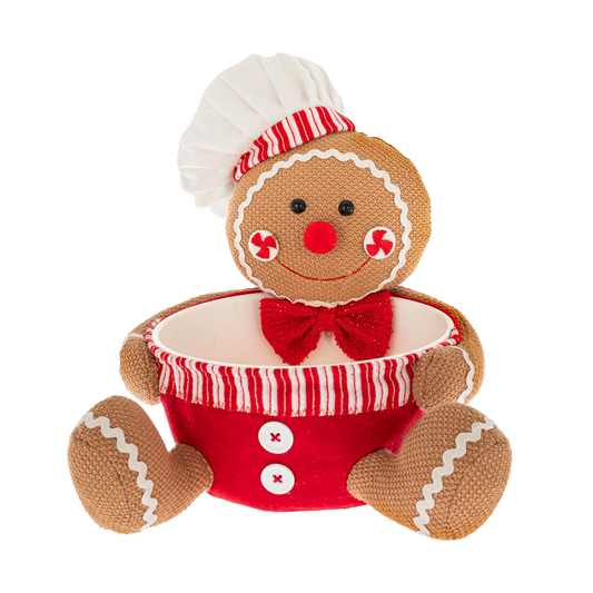 Viv! Christmas Kerstbeeld - Gingerbread Mandje van Stof - rood wit bruin - 24cm