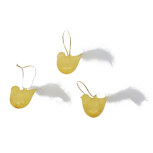 Viv! Christmas Paasdecoratie Hanger - Vogels met Veren Staart - set van 3 - pasen  - geel - 15cm