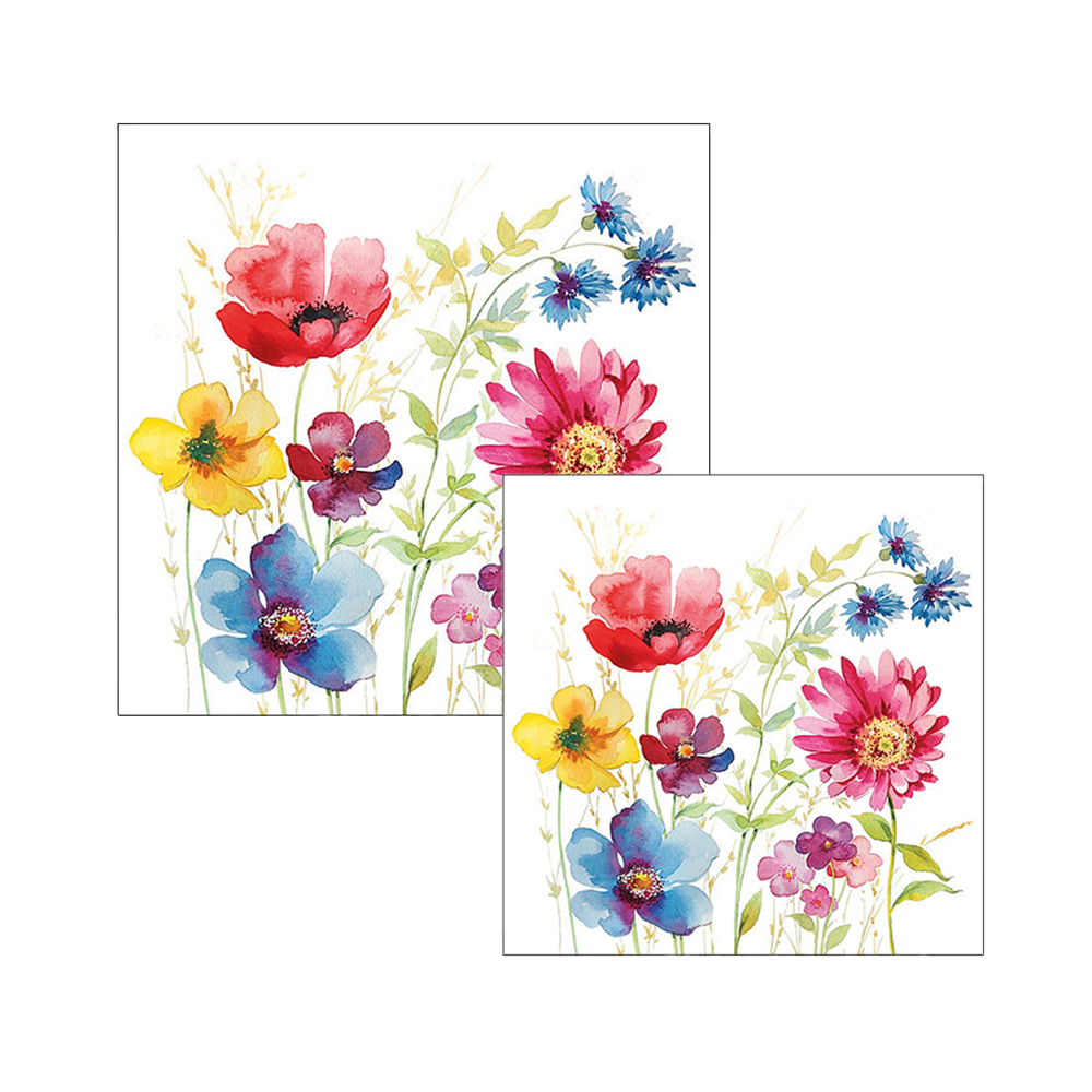 Ambiente servetten - voorjaarsbloemen aquarel - 2 pakjes 33x33cm en 25x25cm - roze blauw geel - voorjaar