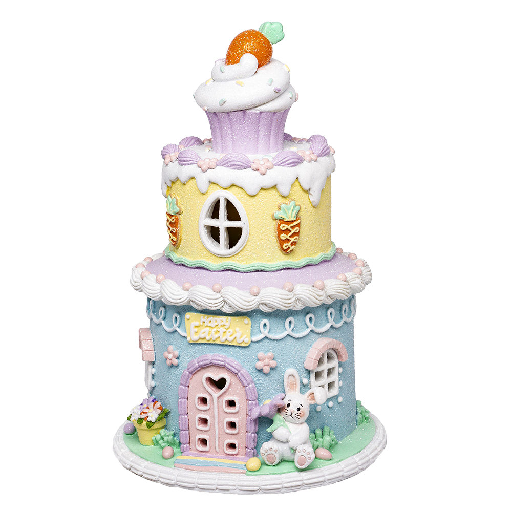 Viv! Christmas Paasdecoratie - 'Happy Easter' Huis met Konijn incl . LED Verlichting - pasen - pastel - 26cm