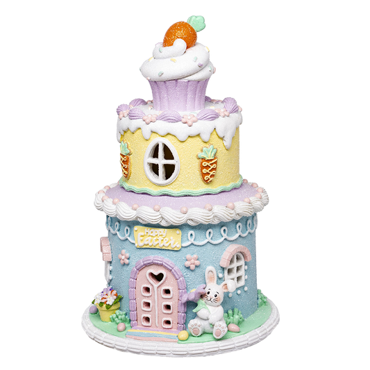 Viv! Christmas Paasdecoratie - 'Happy Easter' Huis met Konijn incl . LED Verlichting - pasen - pastel - 26cm