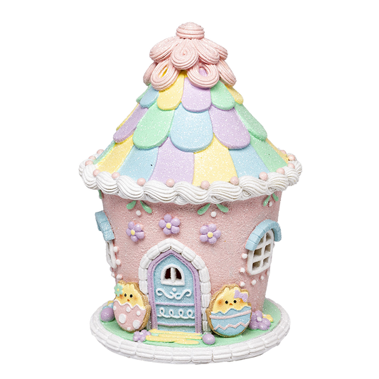 Viv! Christmas Paasdecoratie - Paashuis met Kuikens incl . LED Verlichting - pasen - pastel - 21cm