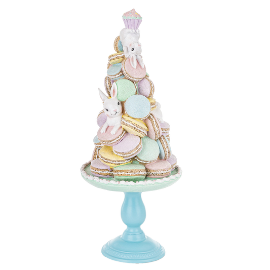 Viv! Christmas Paasdecoratie - Taart met Macarons en Konijntjes op Metalen Voetstuk - pasen - pastel - 60cm