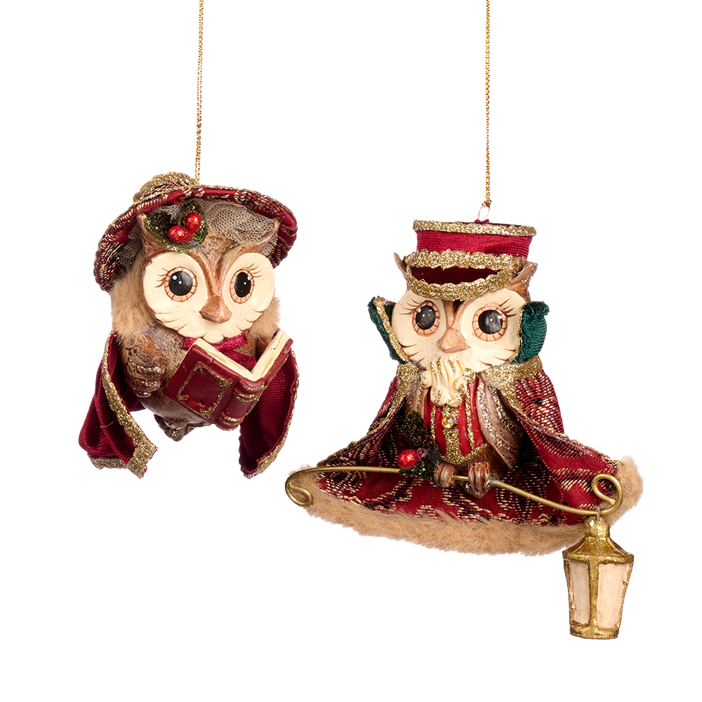 Goodwill M&G Kerstornament - A Song For The Season Carol Singer Owl - set van 2 - 10cm