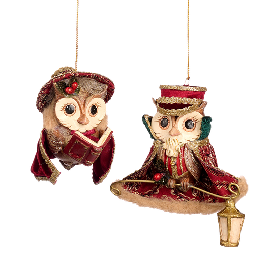 Goodwill M&G Kerstornament - A Song For The Season Carol Singer Owl - set van 2 - 10cm