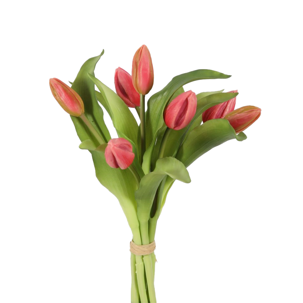Viv! Home Luxuries - Tulpen boeket - 7 stuks - kunststof bloem - donkerroze - 32cm