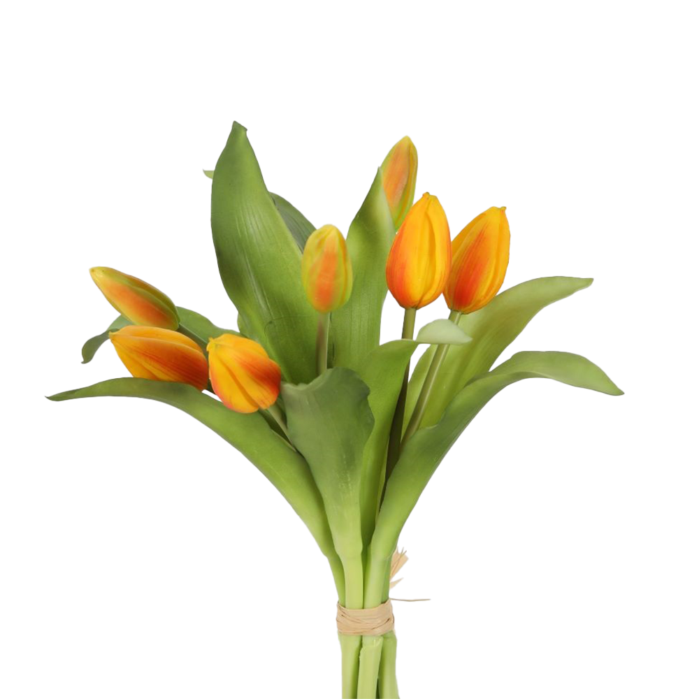 Viv! Home Luxuries - Tulpen boeket - 7 stuks - kunststof bloem - oranje geel - 32cm