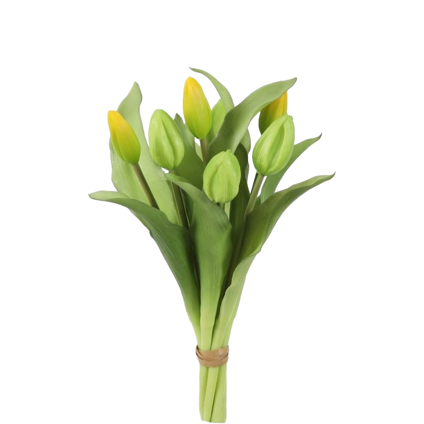 Viv! Home Luxuries - Tulpen boeket - 7 stuks - kunststof bloem - geel groen - 32cm