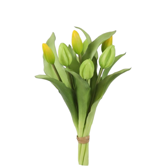 Viv! Home Luxuries - Tulpen boeket - 7 stuks - kunststof bloem - geel groen - 32cm