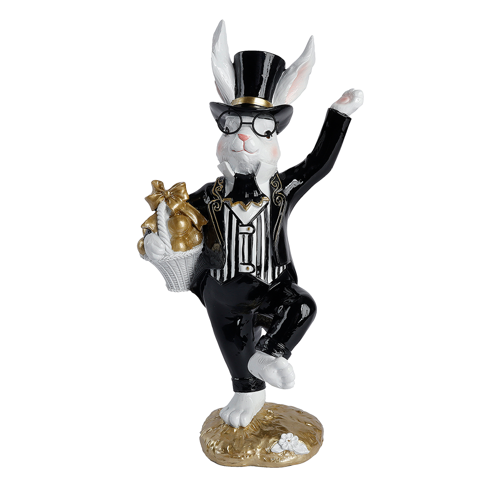 Viv! Christmas Paasdecoratie - Paashaas met Paasmand - zwart wit - pasen - 36cm