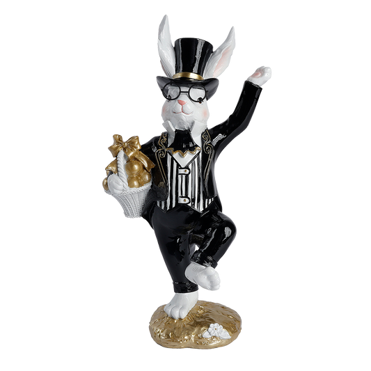 Viv! Christmas Paasdecoratie - Paashaas met Paasmand - zwart wit - pasen - 36cm