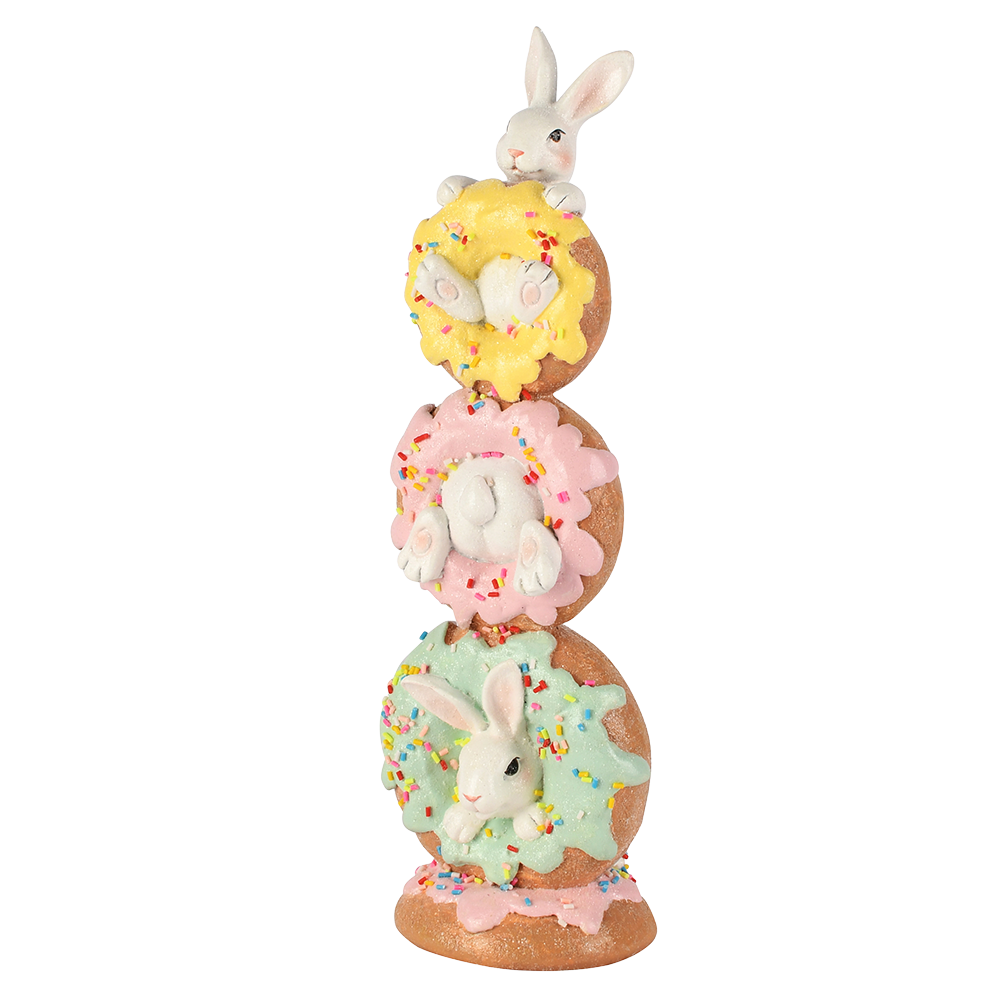 Viv! Christmas Paasdecoratie - Stapel Donuts met Paashazen - pasen - 30cm