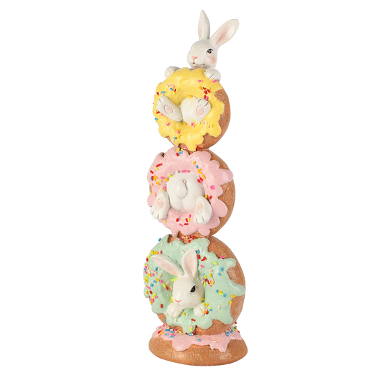 Viv! Christmas Paasdecoratie - Stapel Donuts met Paashazen - pasen - 30cm
