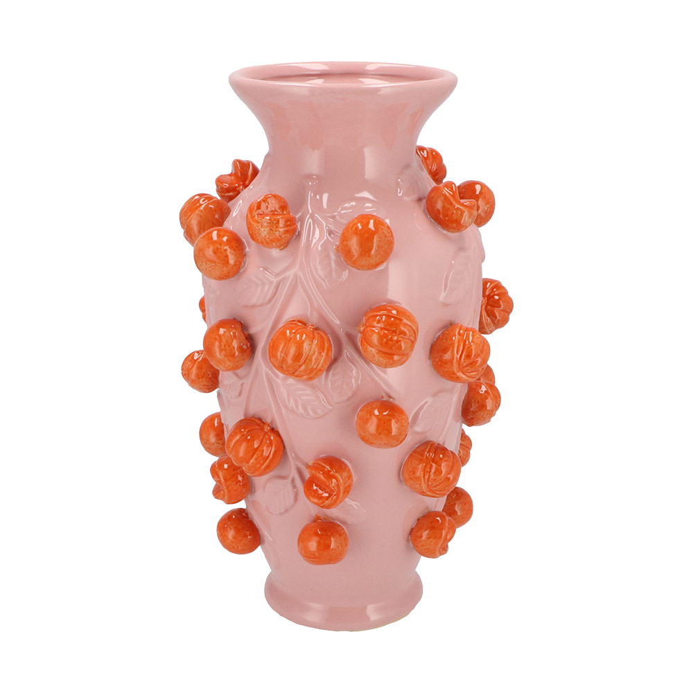 Viv! Home Luxuries vaas - Fruit - Mandarijnen - Aardewerk - roze oranje - 38cm