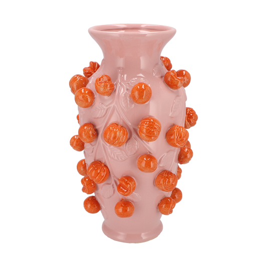 Viv! Home Luxuries vaas - Fruit - Mandarijnen - Aardewerk - roze oranje - 38cm