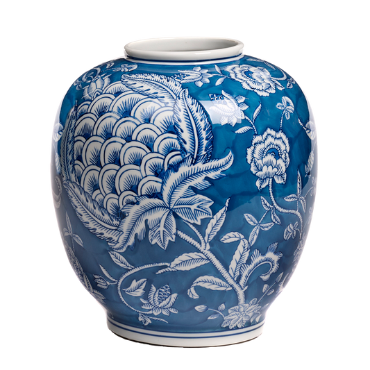 Goodwill M&G Vaas - Delfts Blauw Granaatappel- en Bloemenpatroon - porselein - blauw wit - 29cm