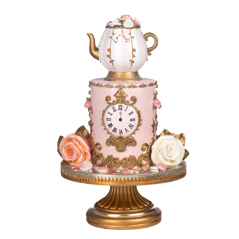 Goodwill M&G Kerstbeeld - Alice in Wonderland Taart met Theepot op Taartplateau - roze goud - 45cm