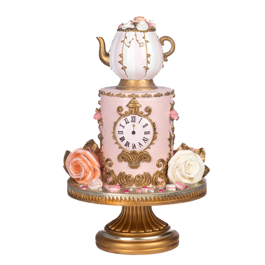 Goodwill M&G Kerstbeeld - Alice in Wonderland Taart met Theepot op Taartplateau - roze goud - 45cm