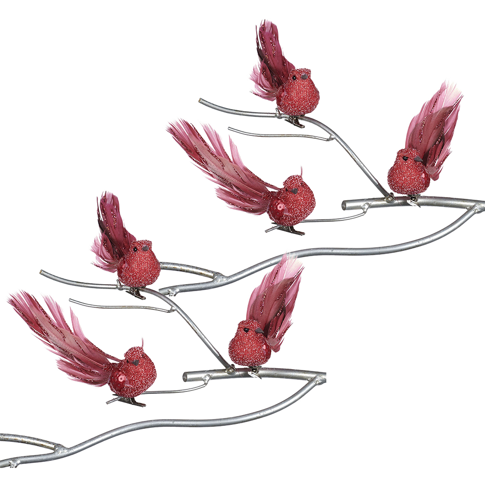 Viv! Home Luxuries Christmas decoration - Birds on clip - set of 3 - red - 14cm