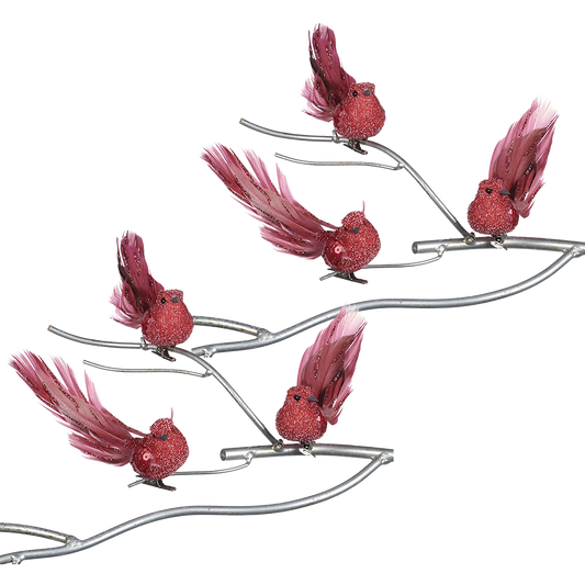 Viv! Home Luxuries Christmas decoration - Birds on clip - set of 3 - red - 14cm