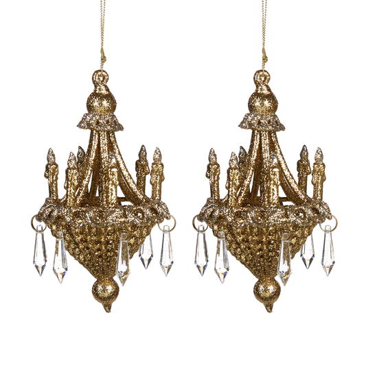 Viv! Home Luxuries Christmas ornament - chandelier - set of 2 - gold - 13cm