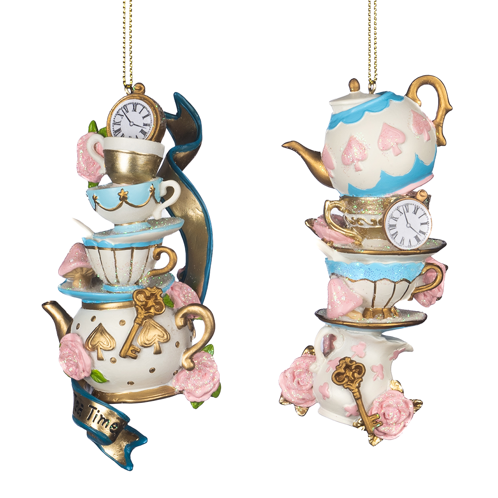 Goodwill M&G Kerstornament - Alice in Wonderland Theekoppen - set van 2 - pastel - roze blauw - 12cm