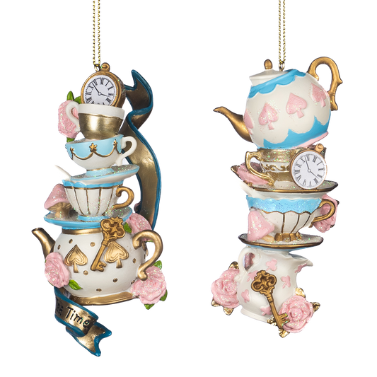 Goodwill M&G Kerstornament - Alice in Wonderland Theekoppen - set van 2 - pastel - roze blauw - 12cm