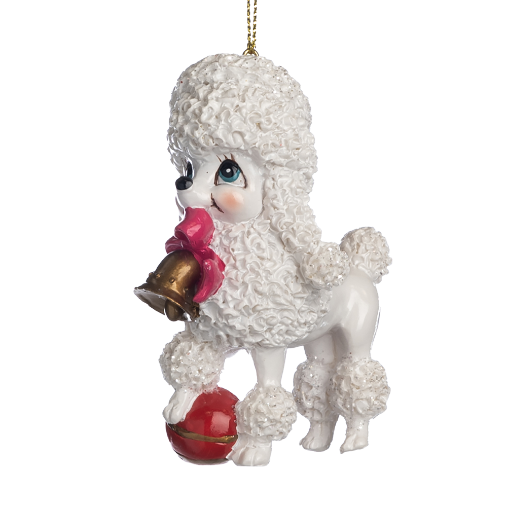 Goodwill M&G Kerstornament - Poedel Hond met Kerstbel en Bal - wit - 8,5cm