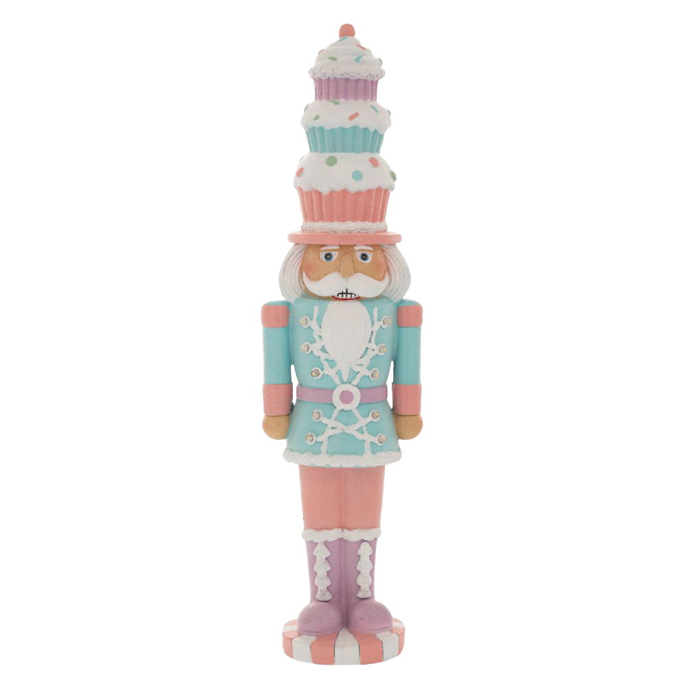 Viv! Christmas Kerstbeeld - Kerst Notenkraker incl. LED met Cupcakes - pastel - roze blauw - 46cm