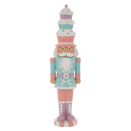 Viv! Christmas Kerstbeeld - Kerst Notenkraker incl. LED met Cupcakes - pastel - roze blauw - 46cm