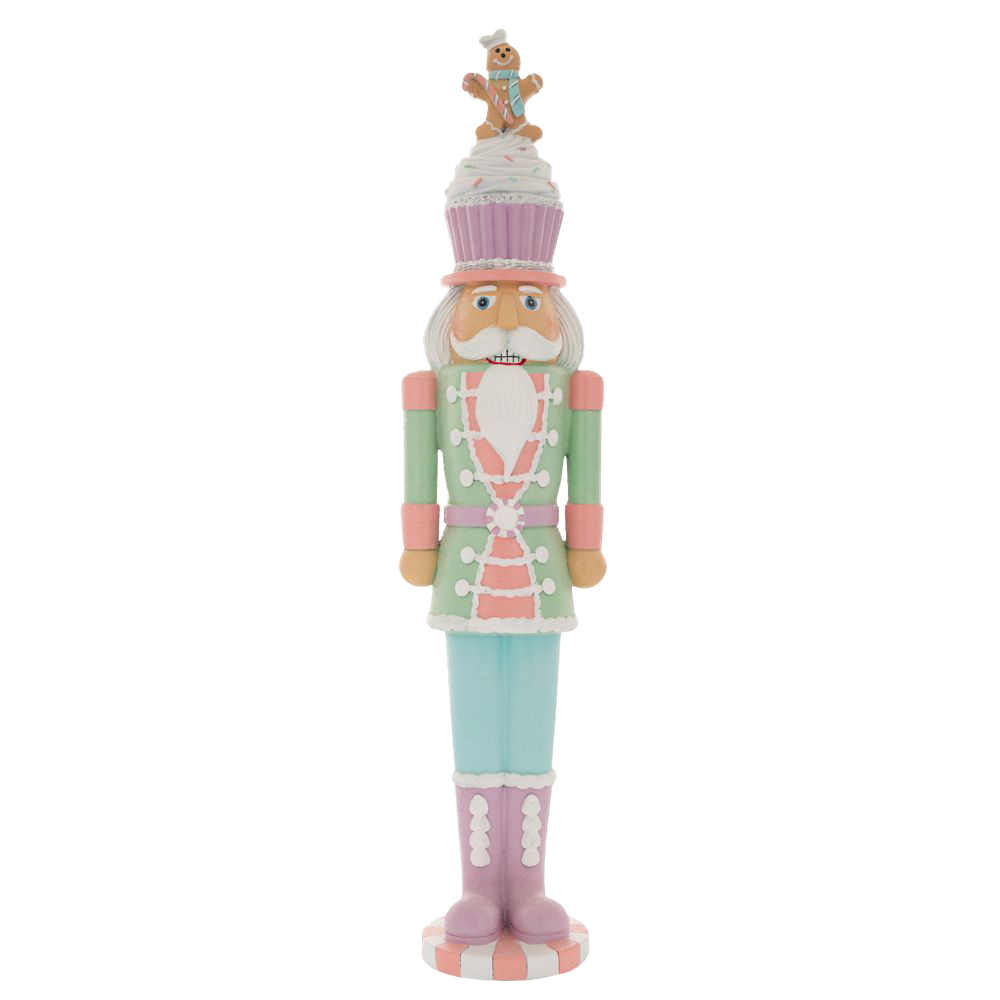 Viv! Christmas Kerstbeeld - Grote Kerst Notenkraker met Gingerbread Cupcake - pastel - roze groen - 68cm