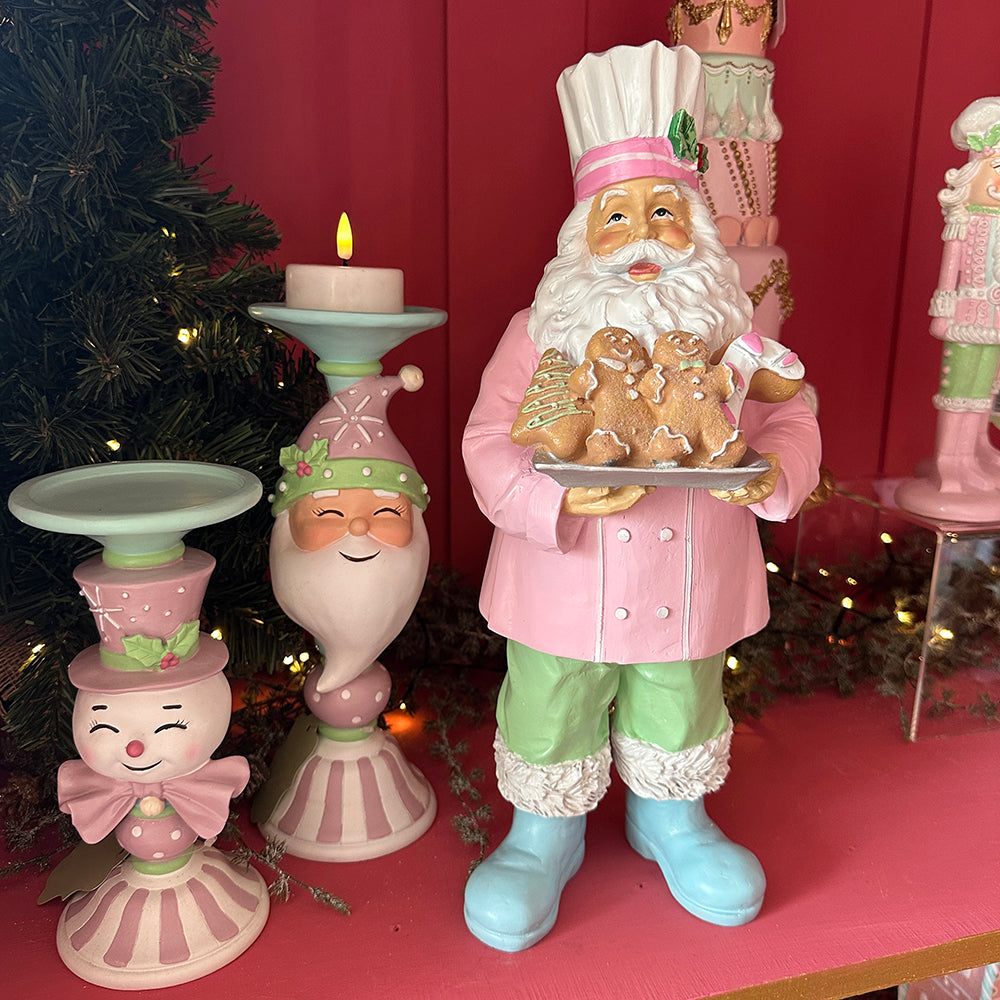 Viv! Christmas Kerstbeeld - Gingerbread Chef Kerstman - pastel - roze groen - 42cm