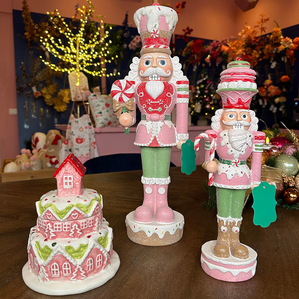 Viv! Christmas Kerstbeeld - Snoep Notenkraker - pastel - roze groen - 33cm