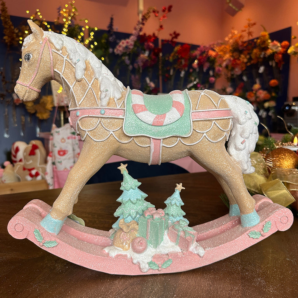 Viv! Christmas Kerstbeeld - Hobbelpaard - pastel - roze mint - 37cm