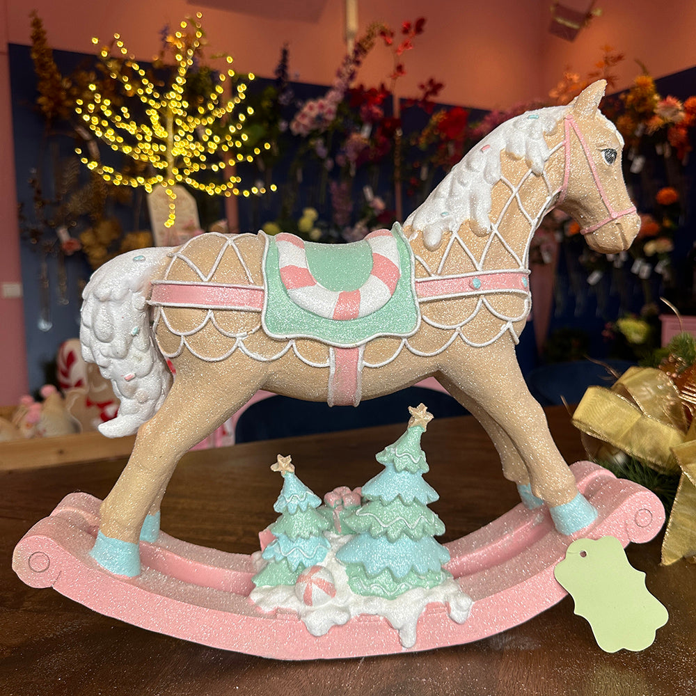 Viv! Christmas Kerstbeeld - Hobbelpaard - pastel - roze mint - 37cm